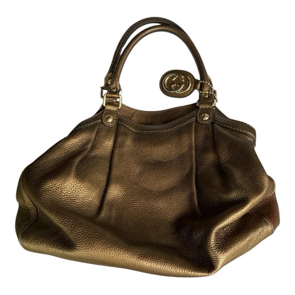 Gucci Handbags - GUCCI Sukey Gold Beige Leather - Shoulder Bag  311944213045 Made in Italy